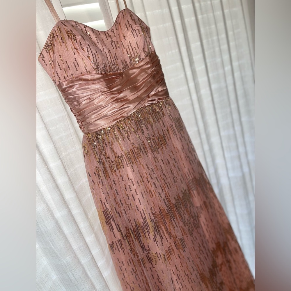 Adrianna Papell Strapless Long Formal Gown Blush and Gold Size 3/4 - Picture 11 of 14